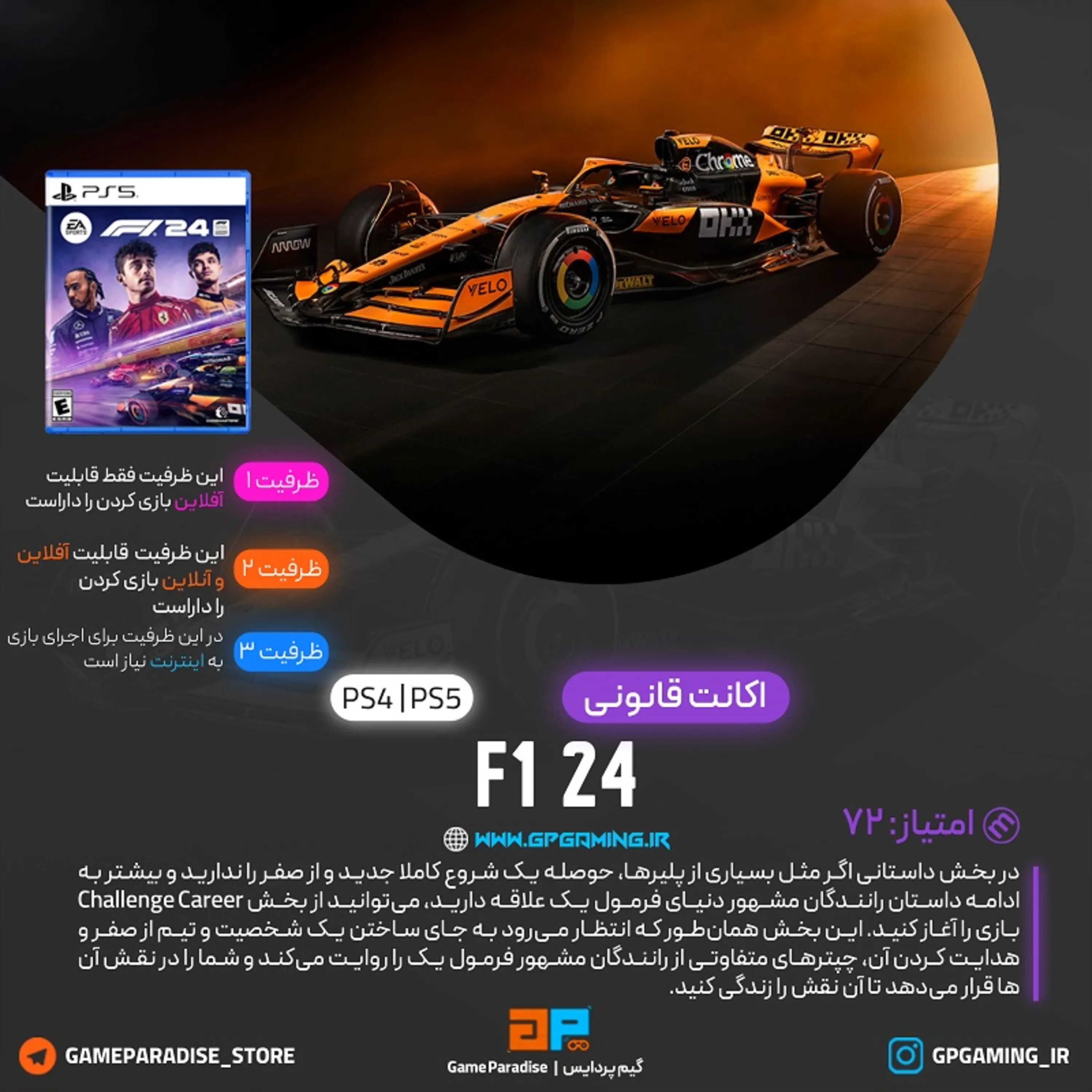 اکانت قانونی F1 24 برای PS5 & PS4